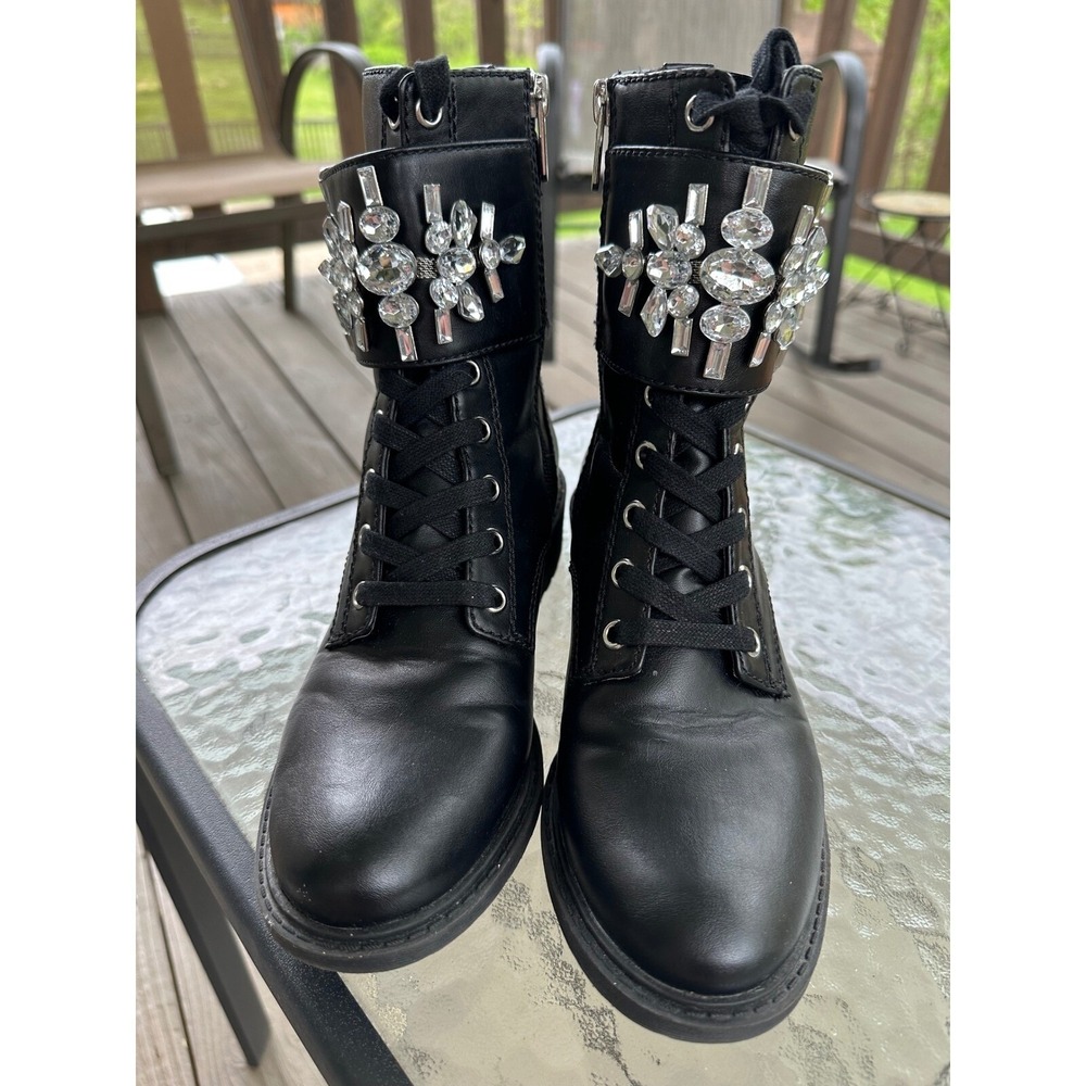Combat Whimisgoth Boots Circus by Sam‎ Edelman Rhinestone Buckle Black Size 7